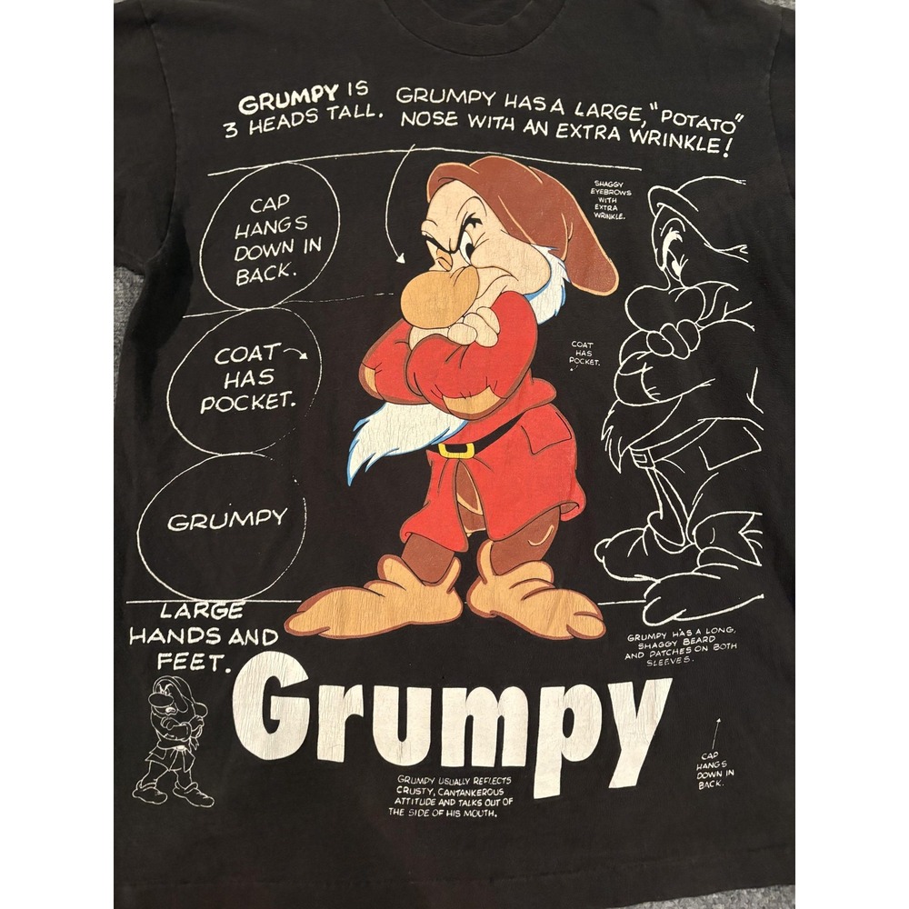 Vintage Disney Grumpy Shirt Mens XL Black Snow White Dwarf Cartoon Movie 90s - Picture 2 of 10